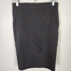 NWT Max Studio Navy Brown Black‎ Print Straight Pencil Skirt Size XS #658